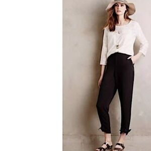Elevenses Anthropologie Ankle Tie Pants Women‎ 6 Black High Rise Minimalist Chic